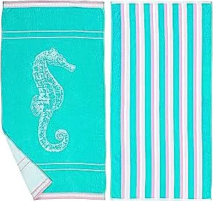 Hand Towels, Seahorse Pattern Blue Kitchen Dish Towel Set, Cotton