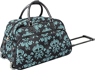 World Traveler Floral Prints 21-Inch Carry-On Rolling Duffel Bag, Black Blue Damask