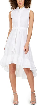 Calvin Klein Womens High Low Sleeveless Shirt Dress with Ruffle Detail, White, 10