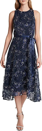 Tahari by ASL Womens Sleeveless Fit and Flare Gown, Navy Silver Petal, 12
