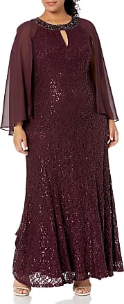S.L. Fashions Womens Plus Size Lace and Sequin Fit and Flare Dress-Closeout, Fig, 14W