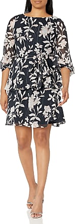 Jessica Howard Womens Balloon Sleeve Dress with Double Layer Skirt, Navy/Pansy, 8 Petite