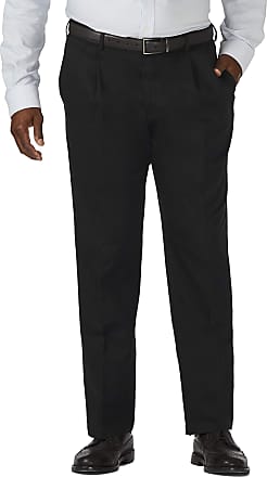 Haggar Mens Big & Tall Work to Weekend Hidden Expandable-Waist Pleat-Front Pant - Black - 54W x 30L