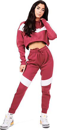 Womens 2 PCS Plain Tracksuits Set Ladies Striped Cropped Hooded Loungewear 8-14 
