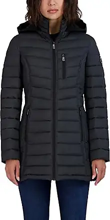 Nautica Women's 3/4 Stretch Puffer Jacket with Fur Hood and Half