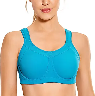 SYROKAN Women's High Impact Support Wirefree Bounce Control Plus Size  Workout Sports Bra Woaded Blue 38E