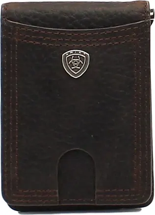 ARIAT Mens Bifold Flip Perforated Edge Embossed Shield Wallet