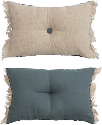 Creative Co-op Tufted Lumbar Pillow with Chambray Back | Wool Blend