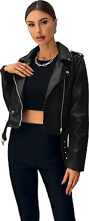 MakeMeChic Women's Petite Casual Faux Leather Cropped Jacket Zip Up Long  Sleeve Moto Biker Coat Black XXS at  Women's Coats Shop