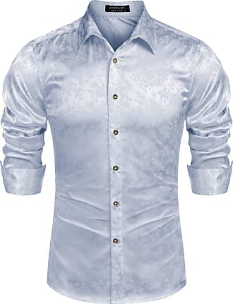 ZEROYAA Men's Floral Slim Fit Long Sleeve Cotton Casual Button Down Dress Shirt 