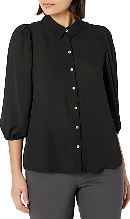 Nanette Lepore womens Elbow Puff Sleeve Front Blouse Button Down Shirt, Very Black, Medium US