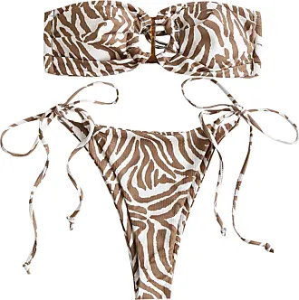ZAFUL Zebra Bralette String Bikini Swimsuit In COFFEE