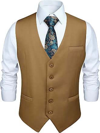 HISDERN Mens Formal Wedding Party Waistcoat Cotton Plaid Dress Suit Vest 