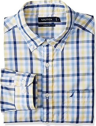 Nautica 2X Button Front Big & Tall Long Sleeve Shirt Cotton NWT Blue Plaid Mens 
