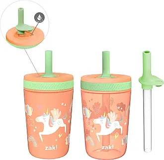 3 Pack Kids Water Bottles With Colorful Straws and Lids Rainbow Cups Zak!  NEW