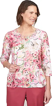 Alfred Dunner Womens Classic Floral Jacquard Top With Ribbed Collar 