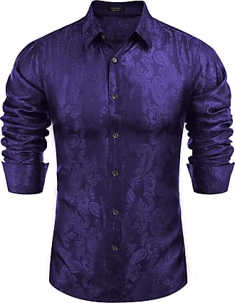 Men's Shiny Satin Silk Long Sleeve Dress Shirt Button Down Casual Wedding  Party