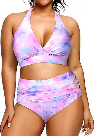 Yonique Womens Two Piece Plus Size Halter Bikini Swimsuits Tummy