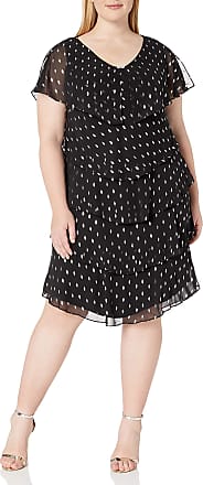 S.L. Fashions Womens Plus Size Short Sleeve Pebble Tier Dress, Black Silver, 16W
