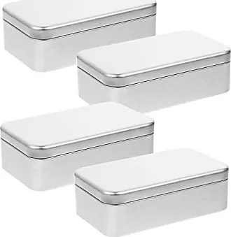 RW Base 5.8 Ounce Rectangular Tin Containers, 100 Durable Tin Boxes with Lids - Hinged Lids, Rounded Edges, Silver Tin Storage Containers, Customizabl