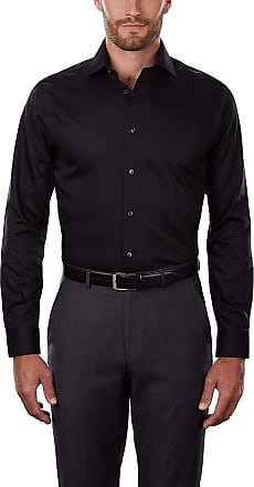 Calvin Klein Mens Regular Fit Non Iron Herringbone Spread Collar Dress Shirt, Black, 17.5 Neck 36-37 Sleeve