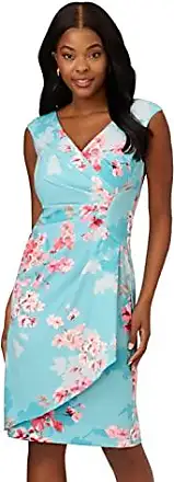 ADRIANNA PAPELL Womens Teal Slitted Floral Sleeveless Scoop Neck