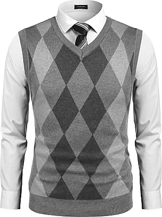 Gafeng Mens Argyle Sweater Vest V-Neck Casual Winter Slim Fit Lightweight Sleeveless Knitwear 