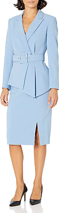 Tahari by ASL Womens Plus Size Belted Notch Collar Jacket with Pencil Skirt Set, Forever Blue, 18W
