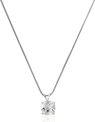 18-Inch Rhodium Plated Necklace with 6mm Sapphire Birthstone Beads and Sterling Silver Saint Rachel Charm.