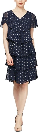 S.L. Fashions womens Tiered Patara Print Pebble - Closeout Special Occasion Dress, Navy Gold, 18 US