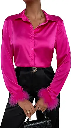 MakeMeChic Women's Oversized Satin Silk Long Sleeve Button Down Shirt Blouse  Top A Khaki S at  Women's Clothing store