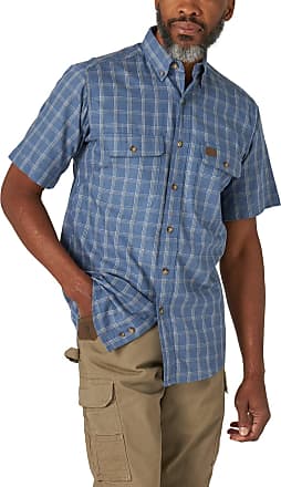 WRANGLER Mens AQUA Seafoam Blue Relaxed Fit Flex Button Down SS Shirt L XL NWT