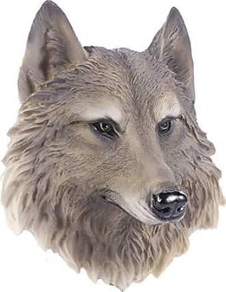 Tier Figur Wolf Kopf Statue Wanddeko Tierkopf silber Skulptur Deko