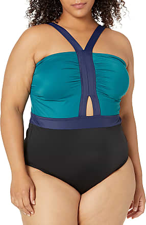 Coastal Blue Womens Swimwear Color Block Swimsuit with Lattice Detail