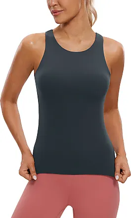 CRZ YOGA Womens High Neck Workout Tank Tops - with Built-in Shelf Bra  Racerback Athletic Sports