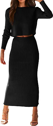  PRETTYGARDEN Womens Winter 2 Piece Sweater Set Rib Knit Long  Sleeve Crop Top Maxi Bodycon Skirt Casual Outfits