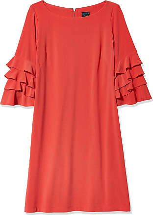 Gabby Skye Womens 3/4 Tiered Bell Sleeves A-line Knee Length Dress, Coral, 12