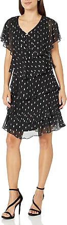 S.L. Fashions Womens Tiered Pebble Dress (Petite and Regular Sizes) -Closeout, Black Silver, 16