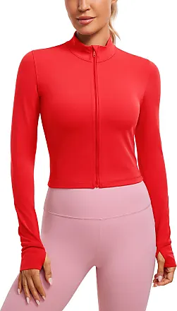 CRZ YOGA Women's Butterluxe Full Zip Cropped Jackets Sports Gym Crop Tops  Running Cropped Jacket with Thumb Holes Briar Rose 6 : : Fashion