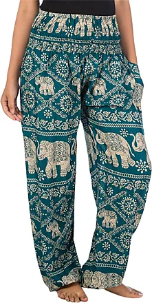 Olive Green Elephant Print Flowy Yoga Pants