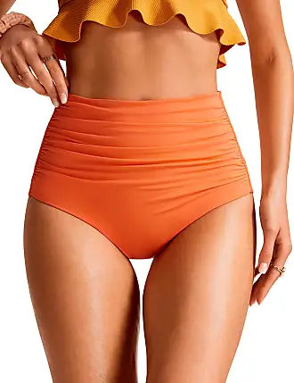 Lady High Waist Ruched Bikini Bottoms Tummy Control Swimsuit