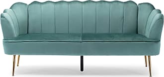 Christopher Knight Home Reitz Channel Stitch 3 Seater Shell Sofa - Velvet - Turquoise/Gold