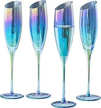 Wine Glasses Drinkware, Holiday Multicolored Metallic Angled Accent  Drinking Glass Cups, Set of 4