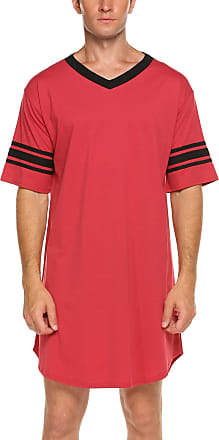 SWOMOG Men's Nightshirt Soft Nightgown Short Sleeve Big & Tall Comfy Loose Henley Sleepshirt 