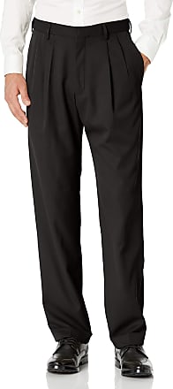 Haggar Mens Mynx Gabardine Pleat-Front Dress Pant with Hidden Expandable Waist, Black, 42W x 30L