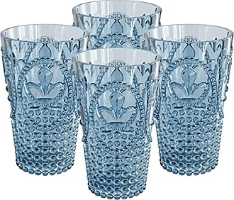 Elle Decor Set of 4 Water Drinking Glasses, 12 oz Whiskey Tumblers, Clear Glass Cups with Heavy Weighted Colored Base, Amber Base