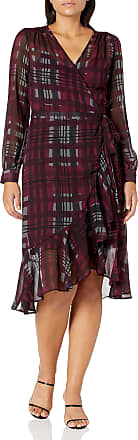 Nanette Lepore Womens Ls Plaid Wrap Dress, Purple/Multi Print, 16