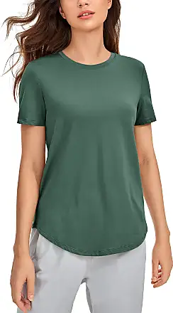 CRZ YOGA Women's Pima Cotton Workout Short Sleeve Shirts Loose Crop Tops  Athletic Gym Shirt Casual Cropped T-Shirt
