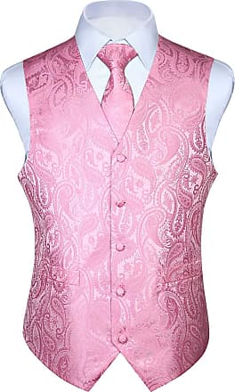 UK Men's Pink Wedding Waistcoat Swirl Leaf 6 Button Jacquard Suit Vest Tailored 
