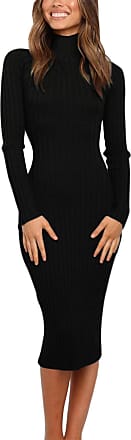 bofaaa Women's Plus Ribbed Knit Half Button Bodycon Sweater Dress